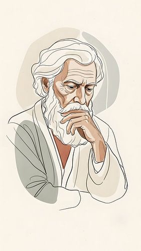 Sage aîné en pleine contemplation Illustration au trait
