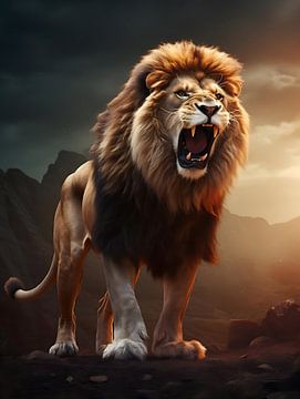 ferocious roaring lion by PixelPrestige