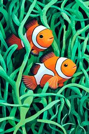 Bunte Clownfische im Seegras von Poster Art Shop