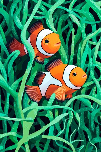 Poissons-clowns multicolores dans les algues par Poster Art Shop