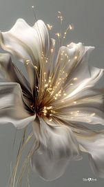 blanc et or - fleurs et plumes sur Gelissen Artworks