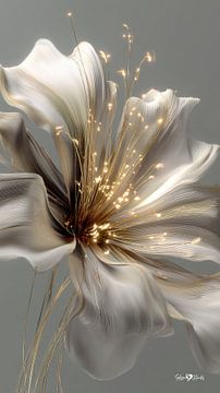 blanc et or - fleurs et plumes sur Gelissen Artworks
