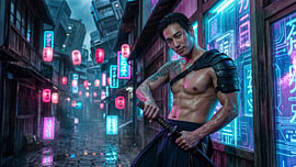 Samurai Japan in der Neonkultur von my pixel art