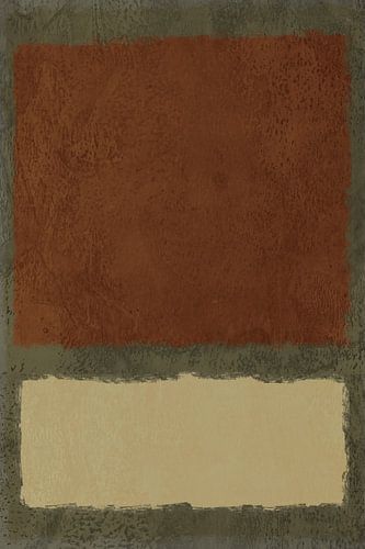 Abstract minimalist landscape painting in white, terra, moss green