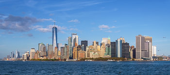 Skyline New York City vanaf de Staten Island Ferry