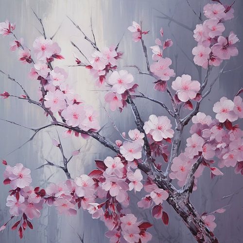 Beauté tranquille Fleurs de cerisier en contemplation à l'encre