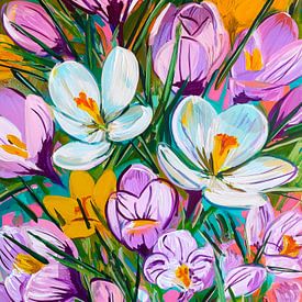 Krokusfeld in leuchtenden Frühlingsfarben von But First Framing