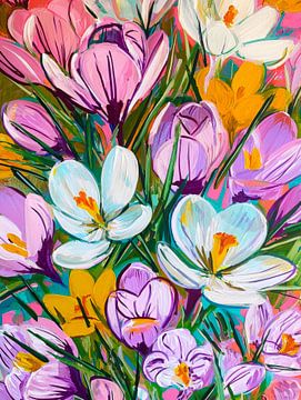 Champ de crocus aux couleurs printanières éclatantes