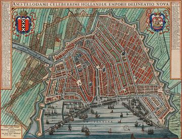 Een oude kaart van Amsterdam. 1652. Historische kaart van Amsterdam, Oud Amsterdam van Nederlands Erfgoed