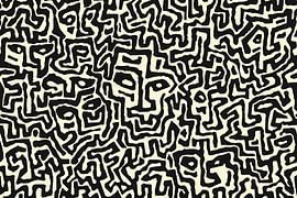 Abstract black-and-white artwork with faces by Art & Soul Creations