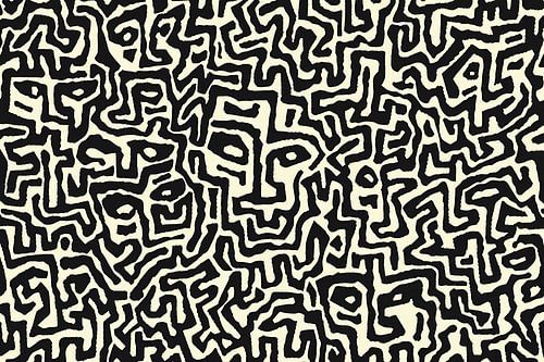 Abstract zwart-wit kunstwerk met gezichten