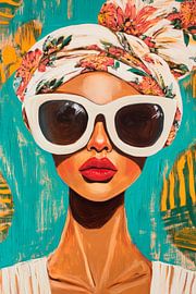 Farbige Eleganz mit Sonnenbrille und Tuch von Poster Art Shop
