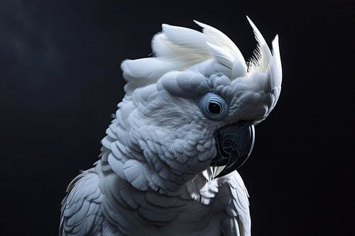 De wakkere witte kaketoe in duisternis