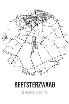 Beetsterzwaag (Fryslan) | Landkaart | Zwart-wit van MijnStadsPoster