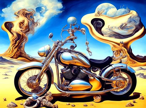 Motorrad in surrealer Landschaft