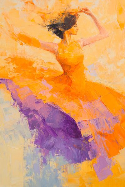 Tanzende Frau in buntem Kleid von Poster Art Shop