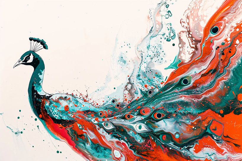 Abstracte schildering van kleurrijke pauw van Art & Soul Creations
