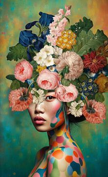 Her Coloured & Flowered Portrait van Marja van den Hurk