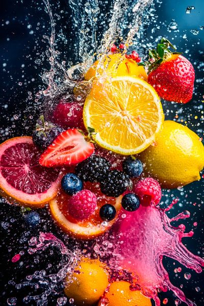 Splashing fruit in vibrant colours by Poster Art Shop