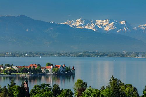View over Lindau to Lake Constance and the Alps