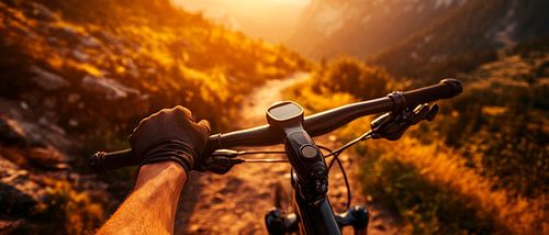 Mountainbiketocht bij zonsondergang