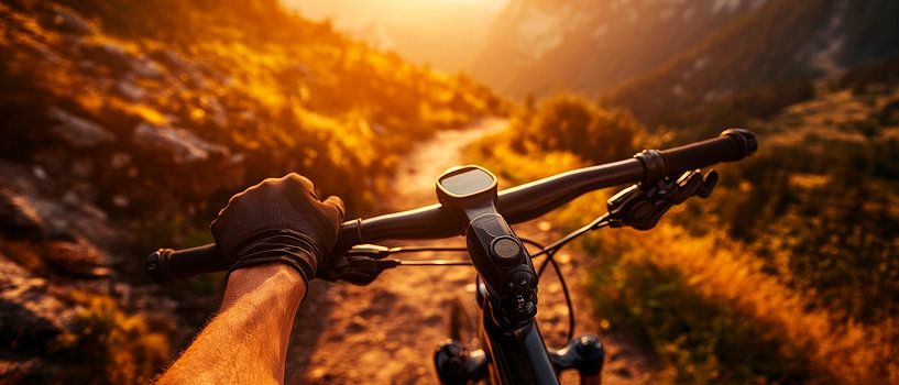 Mountainbike-Fahrt im Sonnenuntergang von Poster Art Shop