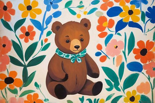 Vrolijk schilderij van een beer