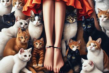 Woman with cats by Frank Heinz