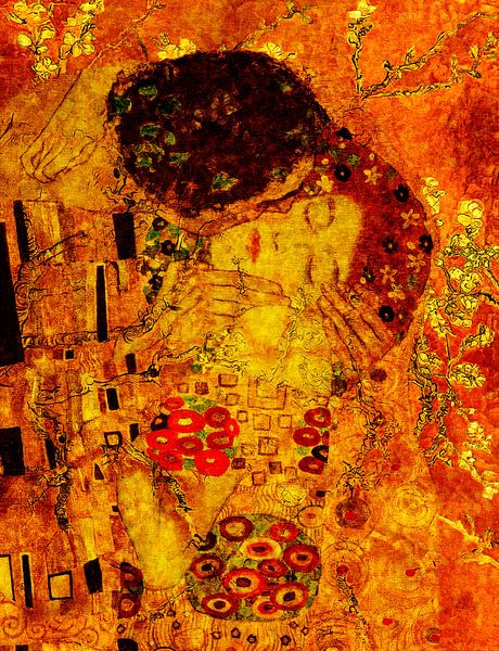 De kus Gustav Klimt- on fire van Digital Art Studio