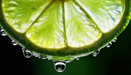 Gedetailleerde close-up van een schijfje verse limoen