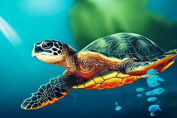 Turtle swimming in the water illustration by Animaflora PicsStock