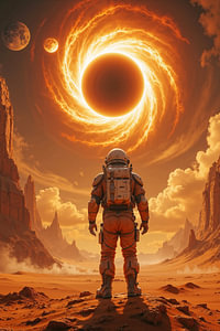 Fantasy Sci-Fi Art Wandbild: EVENTHORIZON - Ein Astronaut beobachtet ein schwarzes Loch
