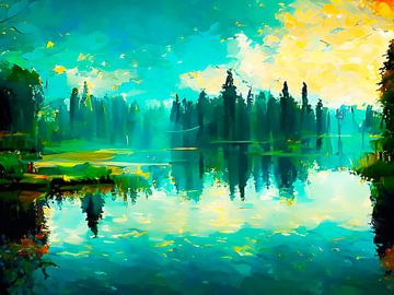Landscape with lake by Mustafa Kurnaz