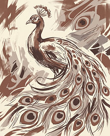 Un paon gracieux dans des tons bruns abstraits sur Your unique art