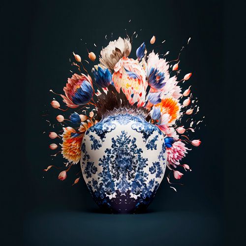 Exuberant flowers in delft blue 3