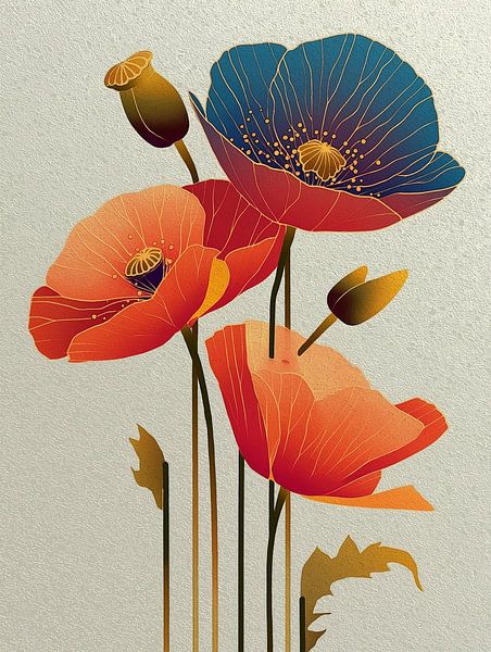 Mohn aus Blockdruck von PixelPrestige