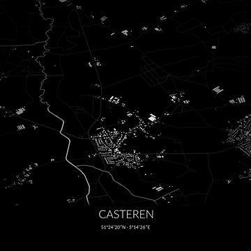 Zwart-witte landkaart van Casteren, Noord-Brabant. van Rezona