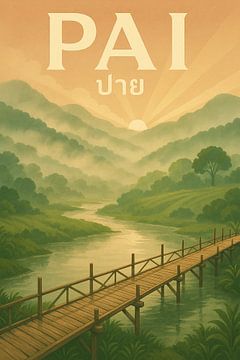 Pai Misty Valley - Wooden Bridge &amp ; Mountain Sunrise Art Print
