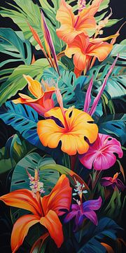 Tropische Fantasieblumen in abstraktem Farbstil von Art Bizarre