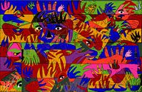 abstracte kunst geometrische vorm van handen en ogen van EL QOCH thumbnail