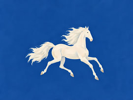 Een wit paard dat door Cobalt rent van Mosaic Dialogue