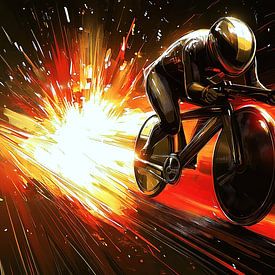 Futuristische racefietser met sporen van vuur van Frank Heinz