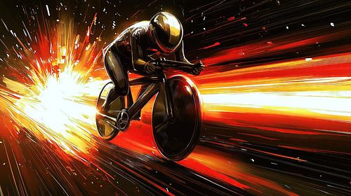 Futuristische racefietser met sporen van vuur