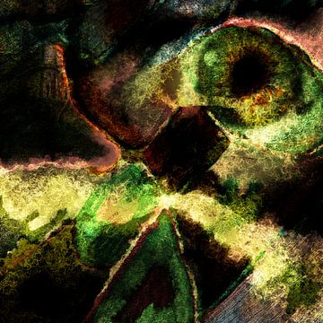 Welterende Emanaties - abstracte kunst, groen, geel, zwart van Nelson Guerreiro