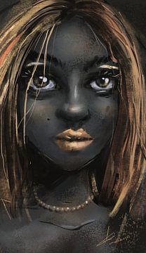 Dunkel gefärbte Frau mit goldgelben Akzenten. Diese afrikanische Dame hat schöne goldene Lippen und  von Emiel de Lange