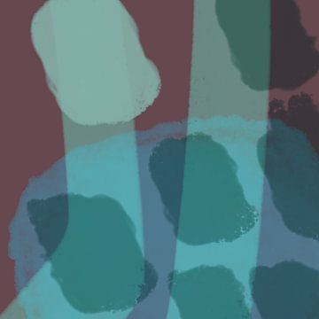 Abstracte lijnen en vormen in turquoise, blauw en wijnrood. van Dina Dankers