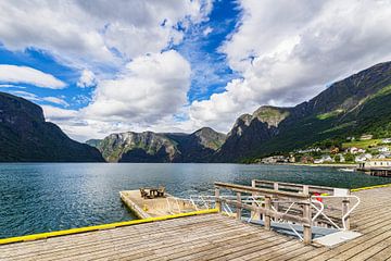 Uitzicht over de Aurlandsfjord in Noorwegen van Rico Ködder