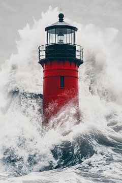 Vuurtoren in de storm - Dramatische scène van Poster Art Shop