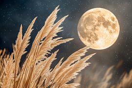 Maanlicht over grassen - dromerig van Poster Art Shop