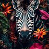 Zebra surrounded by flowers by Digitale Schilderijen